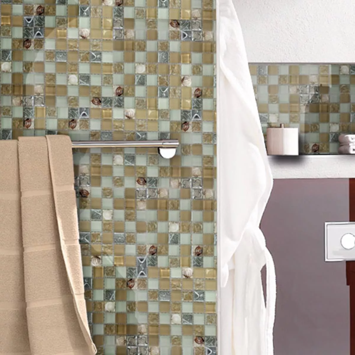 Mønster fra Glass Skall Mosaikkfliser Byron Beige Mix