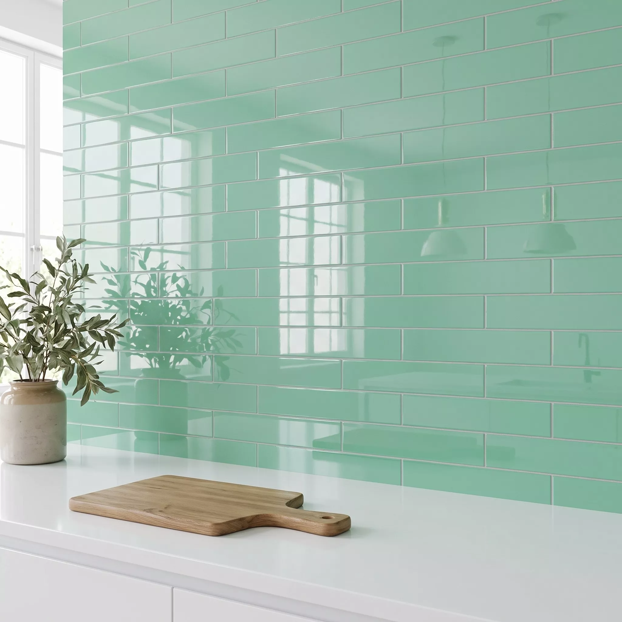 Metro flis Grønn Glitrende 7,5x30 cm Uten Fasett Swissland Manzana