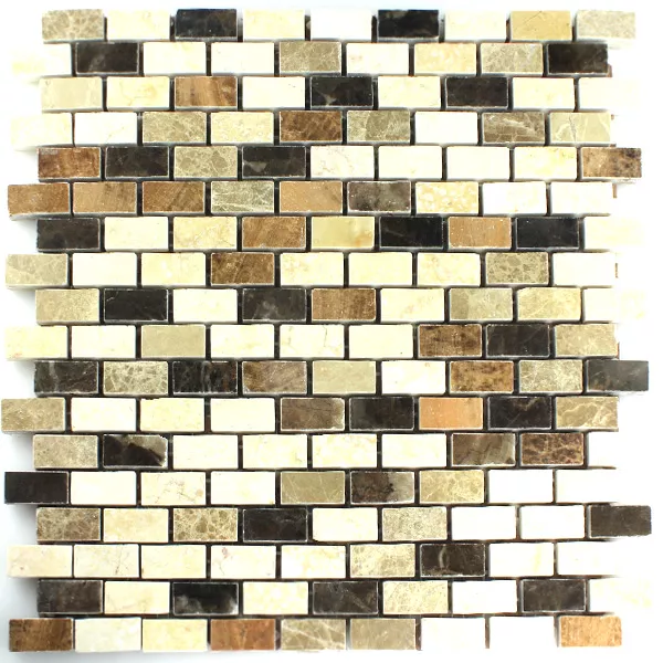 Mosaikkfliser Marmor Brun Beige Polert 15x30x7mm